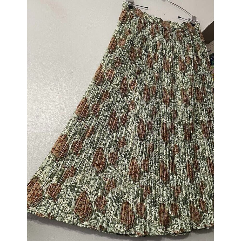 Vintage Paisley Plus Size Silky Pleated Full Skirt Artsy Goblincore Whimsigoth